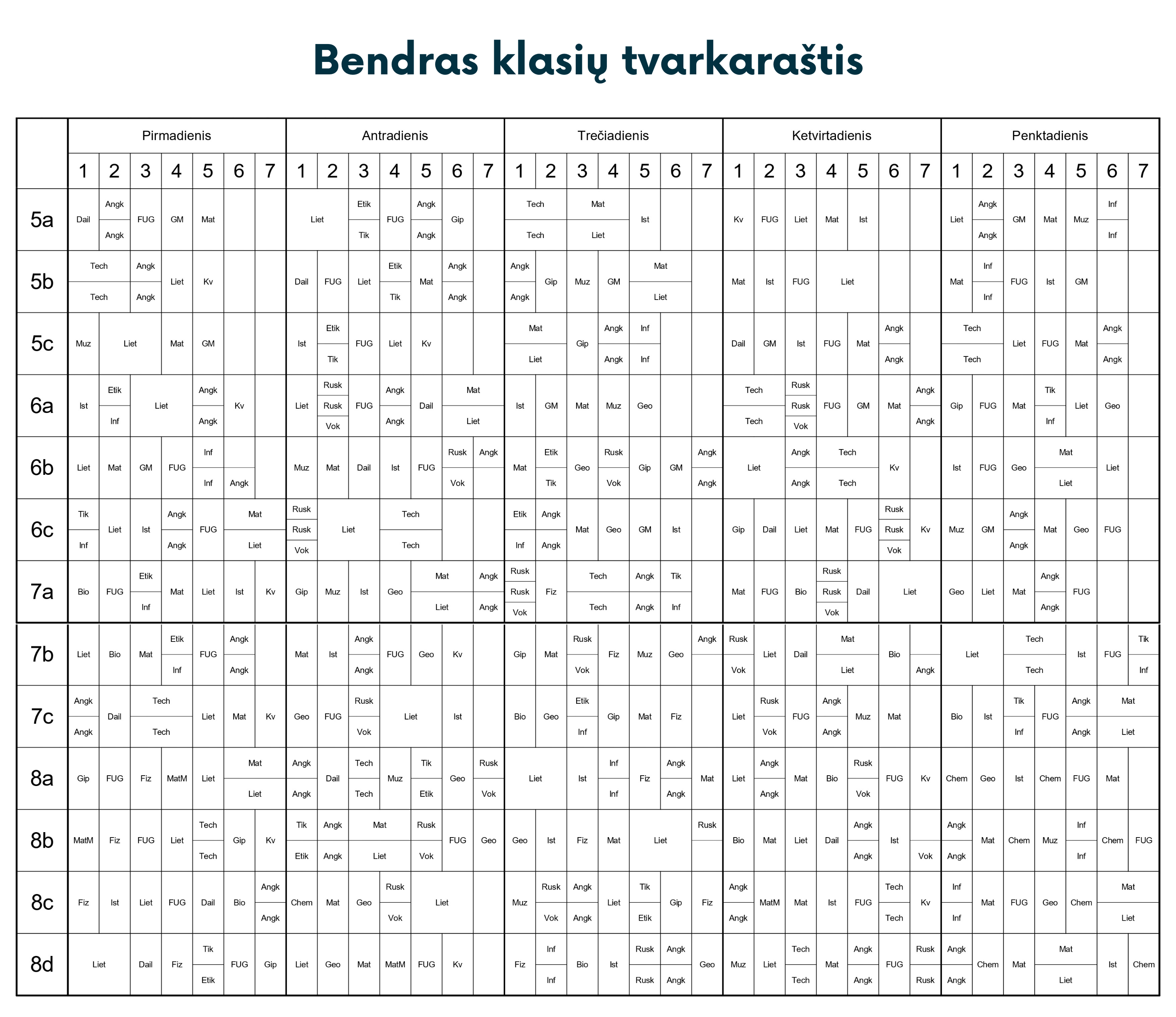 5–8 klasių tvarkaraštis 2026–2027 m. m.